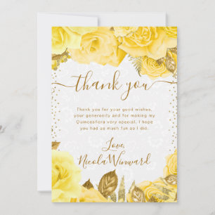Watercolor Yellow Glam Roses Flowers Quinceanera Thank You Card