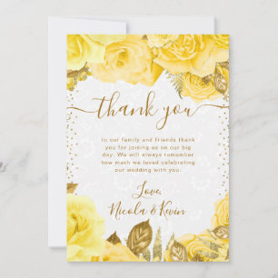 Watercolor Yellow Glam Roses Flowers Wedding Thank You Card
