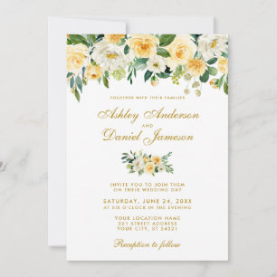 Watercolor Yellow Gold Green Wedding Invitation