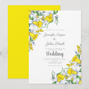 Watercolor Yellow Grey Floral Wedding Invitation