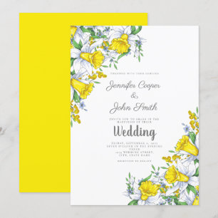 Watercolor Yellow Grey Floral Wedding Invitation