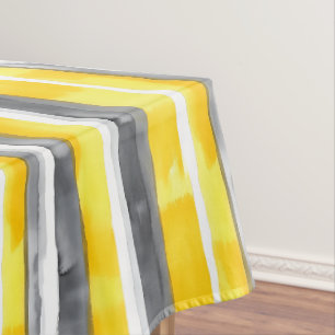 Watercolor Yellow Grey White Striped  Tablecloth