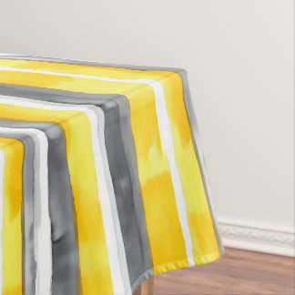 Watercolor Yellow Grey White Striped  Tablecloth