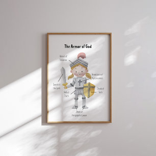 Watercolor yellow hair girl the armour of God prin Poster