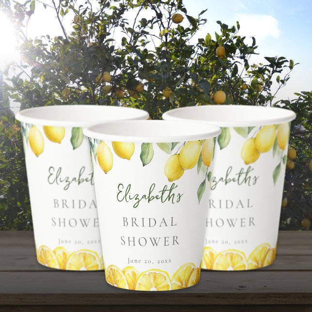 Watercolor Yellow Lemon Citrus Bridal Shower Paper Cups (Watercolor Yellow Lemon Citrus Bridal Shower Paper Cups)