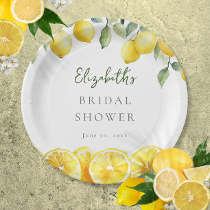 Watercolor Yellow Lemon Citrus Bridal Shower Paper Plate