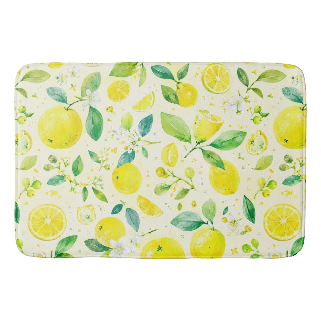 Watercolor Yellow Lemon Citrus Seamless Pattern Bath Mat (Front)