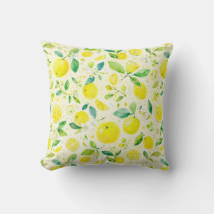 Watercolor Yellow Lemon Citrus Seamless Pattern Cushion