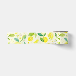Watercolor Yellow Lemon Citrus Seamless Pattern Satin Ribbon