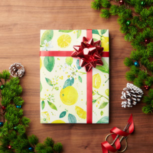 Watercolor Yellow Lemon Citrus Seamless Pattern Wrapping Paper
