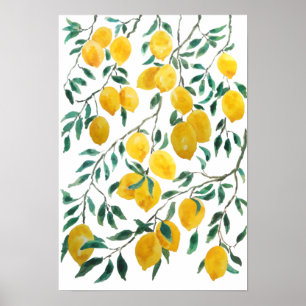 watercolor yellow lemon pattern  poster