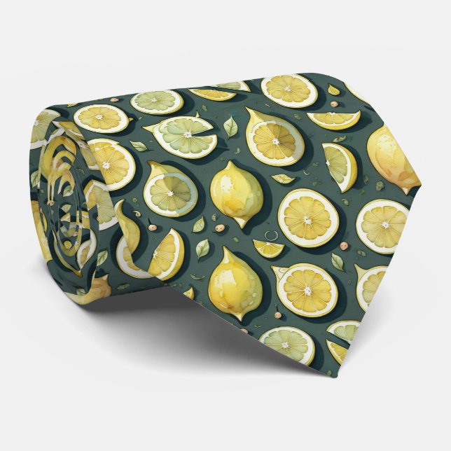 Watercolor Yellow Lemon Tie (Rolled)