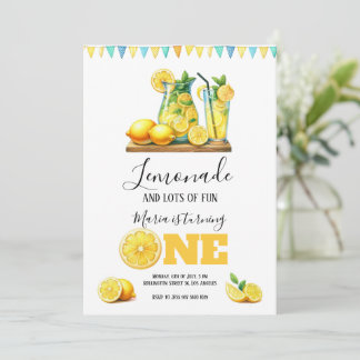 Watercolor Yellow Lemonade 1st Birthday Party Invitation