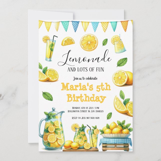 Watercolor Yellow Lemonade Birthday Party Invitati Invitation (Front)