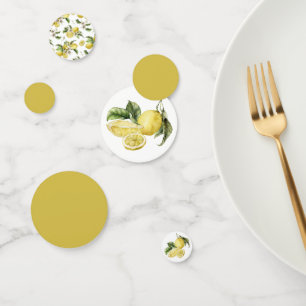 Watercolor Yellow Lemons and Greenery Confetti
