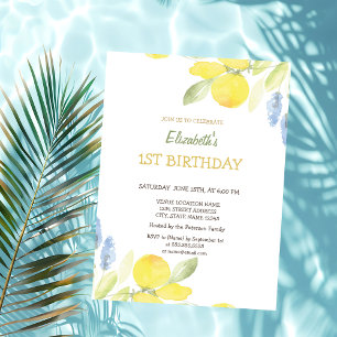 Watercolor Yellow Lemons Flowers Birthday  Invitation
