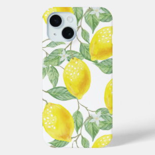 Watercolor Yellow Lemons Flowers & Foliage Custom iPhone 15 Case