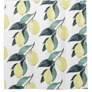 Watercolor Yellow Lemons Seamless Pattern Shower Curtain
