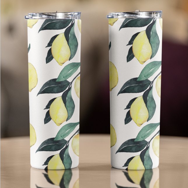 Watercolor Yellow Lemons Seamless Pattern Thermal Tumbler (Creator Uploaded)