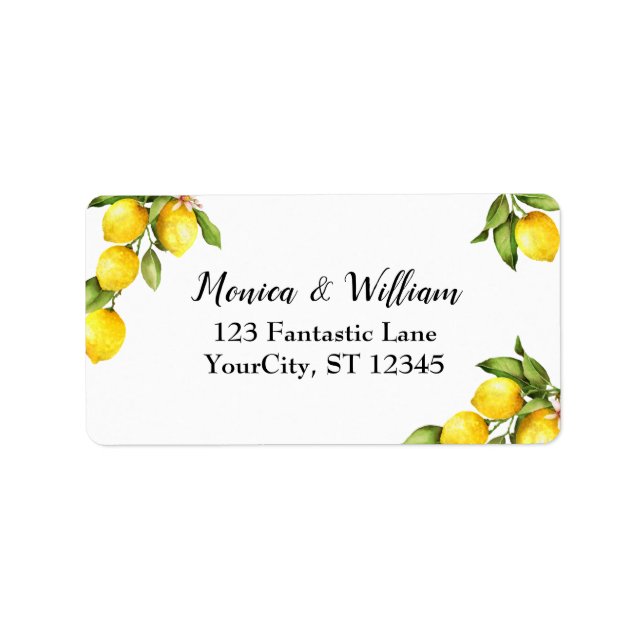 Watercolor Yellow Lemons with Greenery Label (Front)