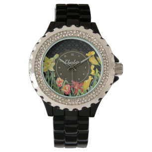 Watercolor Yellow Orange Spring Flowers Damask Watch