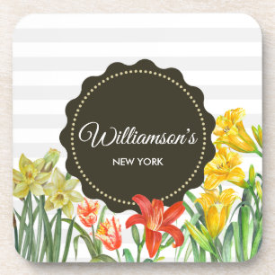 Watercolor Yellow Orange Spring Flowers Design Coaster
