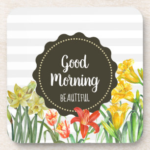 Watercolor Yellow Orange Spring Flowers Design Coaster