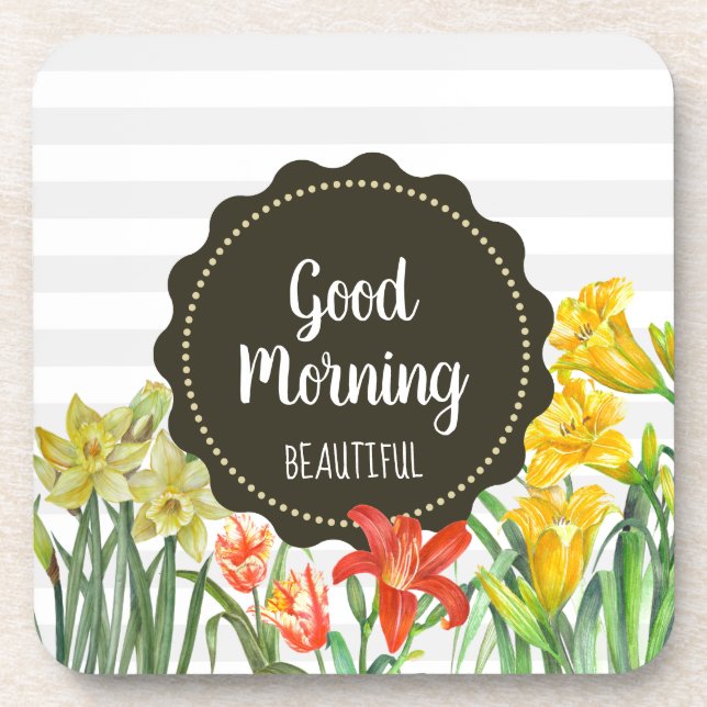Watercolor Yellow Orange Spring Flowers Design Coaster (Front)