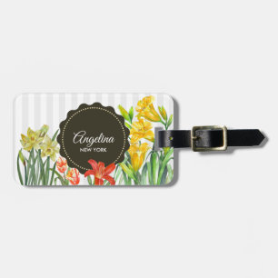 Watercolor Yellow Orange Spring Flowers Design Luggage Tag