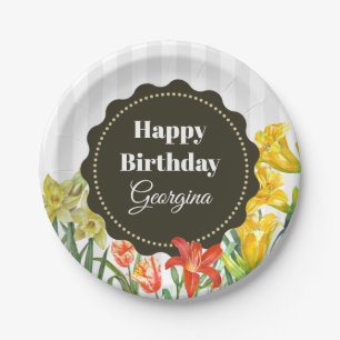 Watercolor Yellow Orange Spring Flowers Paper Plate