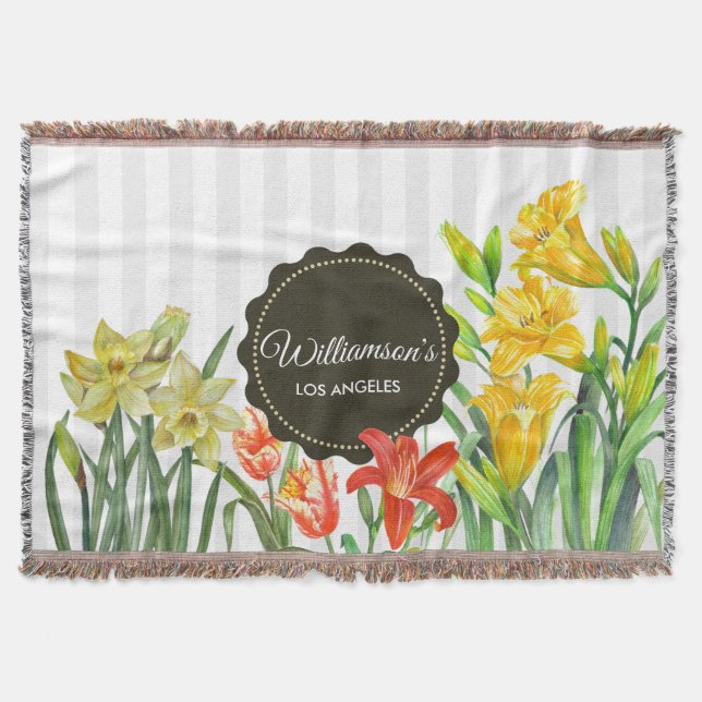 Watercolor Yellow Orange Spring Flowers Throw Blanket (Front)