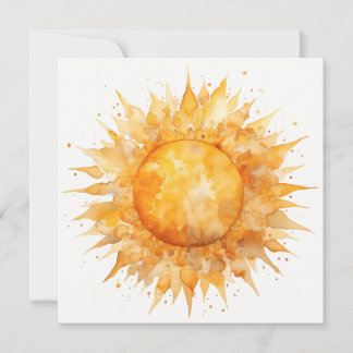 Watercolor Yellow Orange Sun Sunshine Summer Holiday Card
