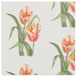 Watercolor Yellow Parrot Tulip Floral Illustration Fabric