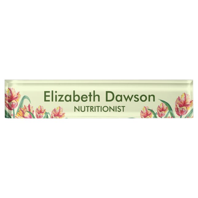 Watercolor Yellow Parrot Tulip Illustration Office Nameplate (Front)