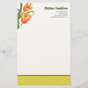 Watercolor Yellow Parrot Tulips Floral Art Stationery