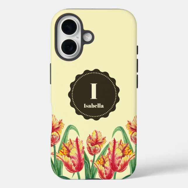 Watercolor Yellow Parrot Tulips Floral Monogram Case-Mate iPhone Case (Back)