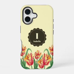 Watercolor Yellow Parrot Tulips Floral Monogram iPhone 16 Case