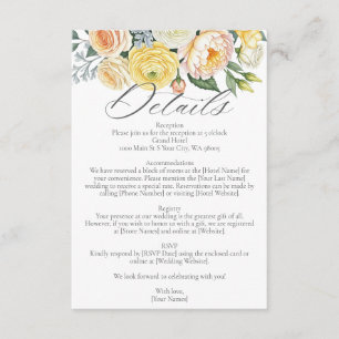 Watercolor Yellow Peach Blooms Wedding Detail  Enclosure Card