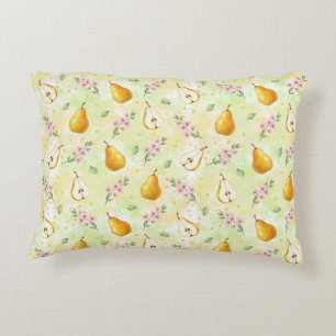 Watercolor Yellow Pear & Spring Floral Lumbar Pill Decorative Cushion