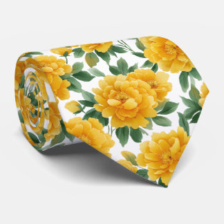 Watercolor Yellow Peony Floral Pattern Tie