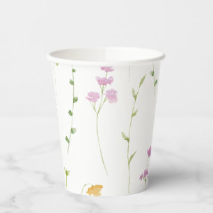 Watercolor Yellow Pink Wildflower Baby Shower Paper Cups