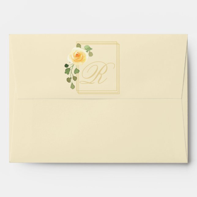 Watercolor Yellow Rose and Gold Frame Envelope (Back (Top Flap))