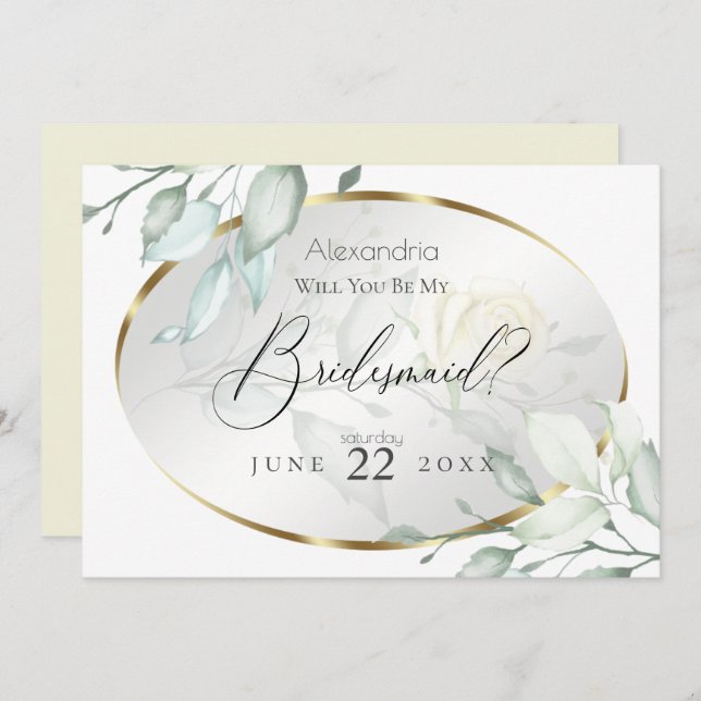 Watercolor Yellow Rose Be My Bridesmaid Invitation (Front/Back)