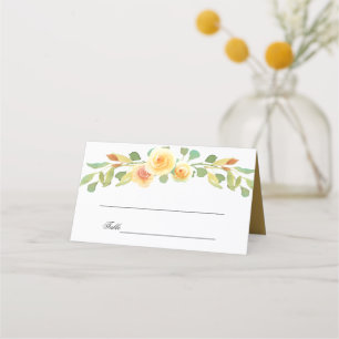 Watercolor Yellow Rose Bouquet Place Card