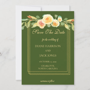 Watercolor Yellow Rose Bouquet Save the Date Invitation