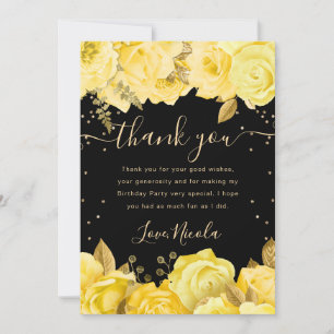 Watercolor Yellow Roses Border Floral Birthday Thank You Card