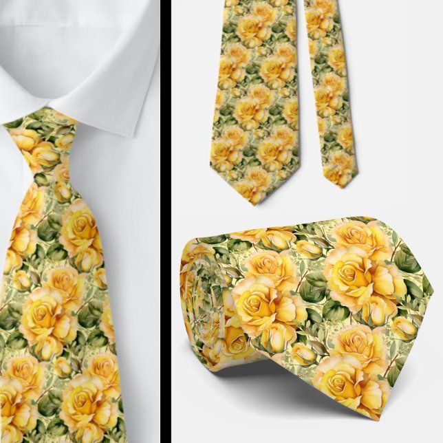 Watercolor Yellow Roses Spring Summer Floral Tie (Creator Uploaded)