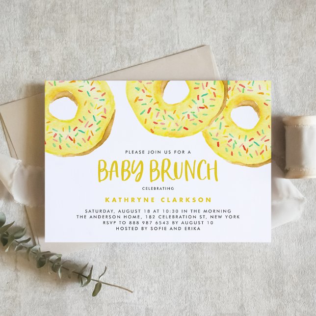 Watercolor Yellow Sprinkle Doughnuts Baby Brunch Invitation (Watercolor Yellow Sprinkle Donuts Baby Brunch Invitation)