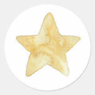 Watercolor Yellow Star Classic Round Sticker