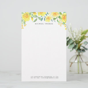 Watercolor Yellow Summer Flowers Personalised Stationery